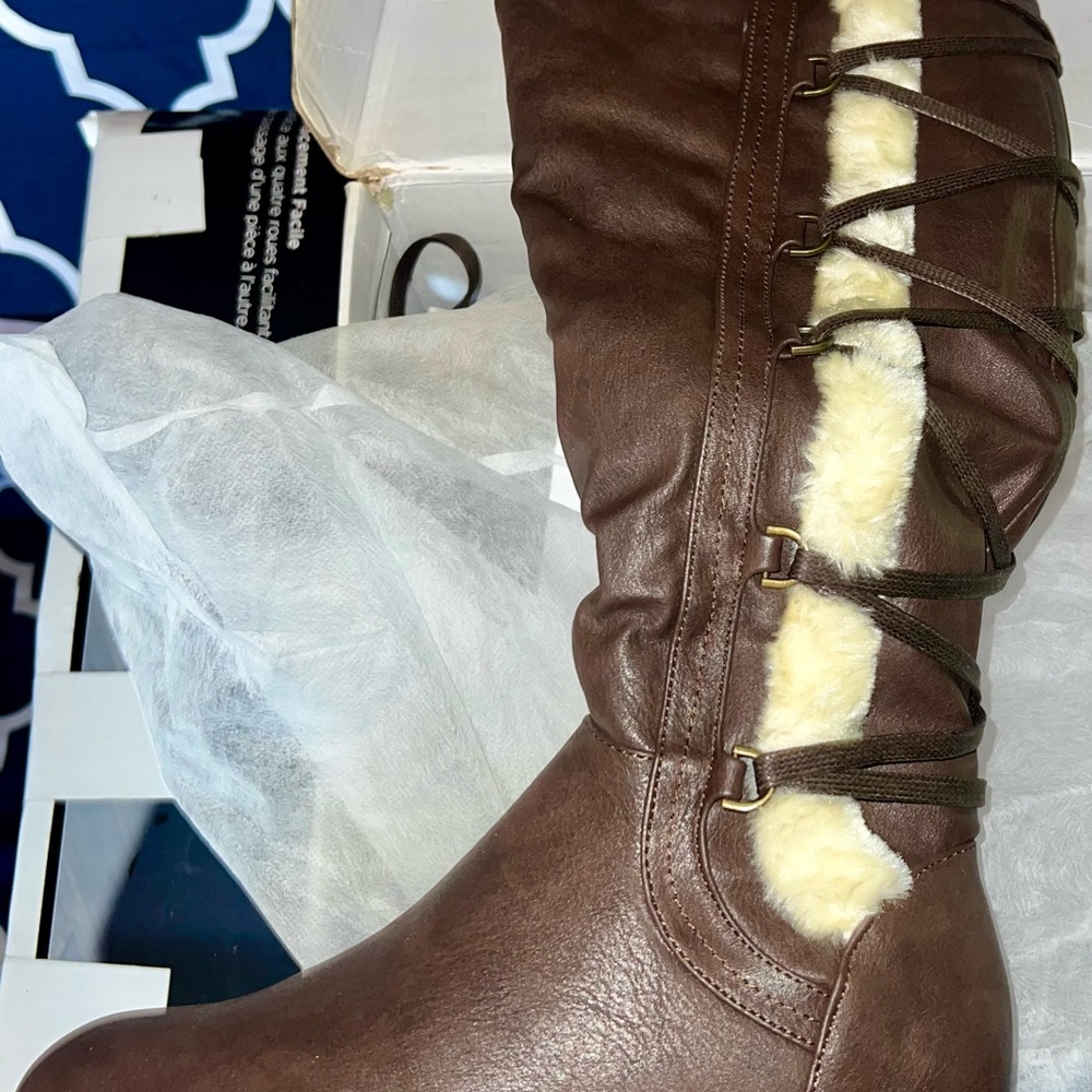 Dream Pairs Faux Fur Knee High Riding Boots - Brown - Size 6.5